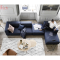 Contemporary Living Room Furniture Right Chaise Lounge Corner Couch Navy Blue Fabric 4 Seater Sectional Sofa